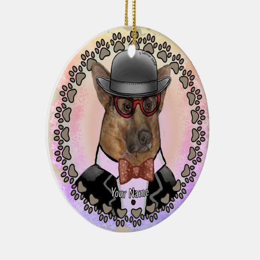 眼鏡をかけたドイツの羊飼い セラミックオーナメント (右)