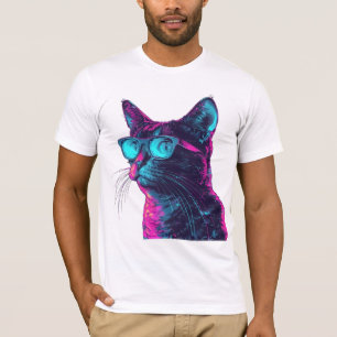 眼鏡をかけたネオンクールネコ Tシャツ
