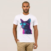 眼鏡をかけたネオンクールネコ Tシャツ (正面フル)