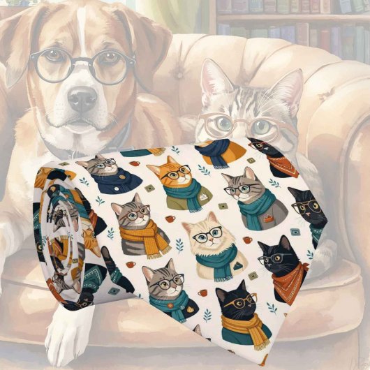 眼鏡をかけたヒップスター猫のイラスト ネクタイ