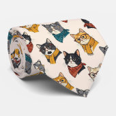 眼鏡をかけたヒップスター猫のイラスト ネクタイ (ロール)