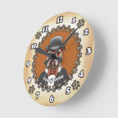 眼鏡をかけたブルドッグ ラウンド壁時計 (傾斜)