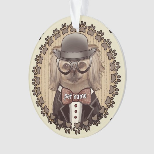眼鏡をかけたペキニーズの置物 オーナメント (正面)