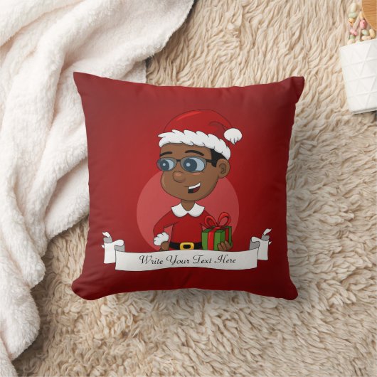 眼鏡をかけた可愛いアフリカ系アメリカ人のクリスマス少年 クッション (ブランケット)