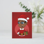 眼鏡をかけた可愛いアフリカ系アメリカ人のクリスマス少年 シーズンポストカード (スタンド正面)