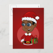 眼鏡をかけた可愛いアフリカ系アメリカ人のクリスマス少年 シーズンポストカード (正面/裏面)
