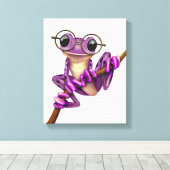眼鏡をかけた可愛い紫色のツリーカエル キャンバスプリント (インサイチュ (ウッドフロア))