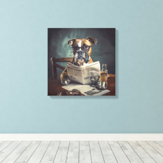 眼鏡をかけた可愛読い犬 キャンバスプリント