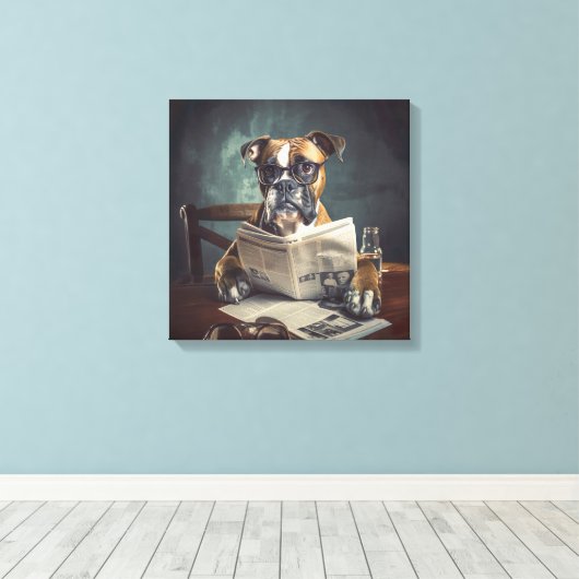 眼鏡をかけた可愛読い犬 キャンバスプリント (インサイチュ (ウッドフロア))