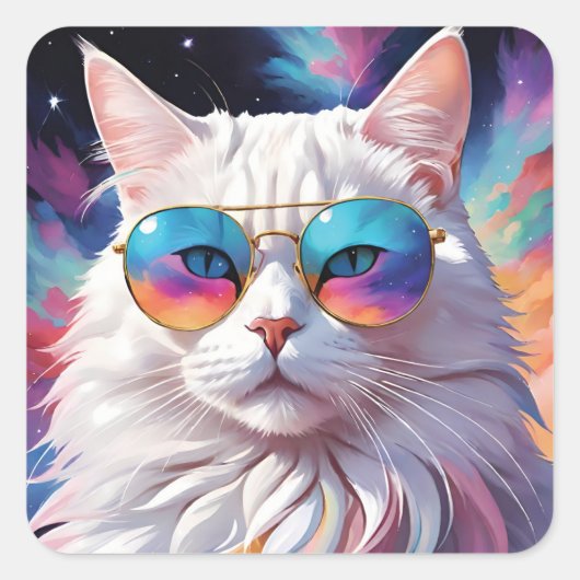 眼鏡をかけた宇宙 スクエアシール (正面)