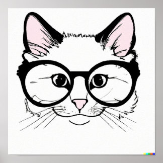 眼鏡をかけた手描きのスケッチ猫 ポスター