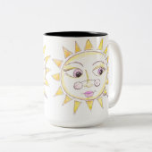 眼鏡をかけた明るい目の太陽 ツートーンマグカップ (正面右)