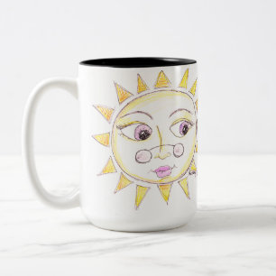 眼鏡をかけた明るい目の太陽 ツートーンマグカップ
