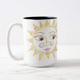 眼鏡をかけた明るい目の太陽 ツートーンマグカップ