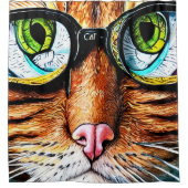 眼鏡をかけた未来的な猫 シャワーカーテン (正面)