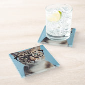 眼鏡をかけた猫 ガラスコースター (アングル)