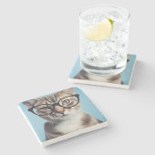 眼鏡をかけた猫 ストーンコースター (横)