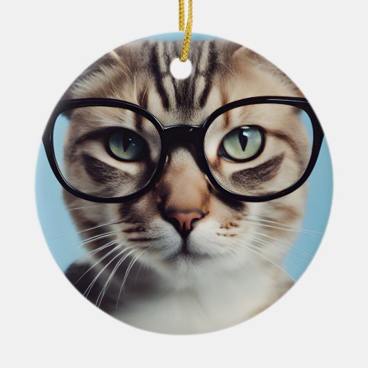 眼鏡をかけた猫 セラミックオーナメント (正面)