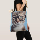 眼鏡をかけた猫 トートバッグ (クローズアップ)