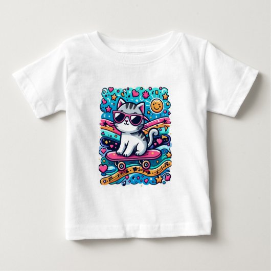 眼鏡をかけた猫 ベビーTシャツ (正面)