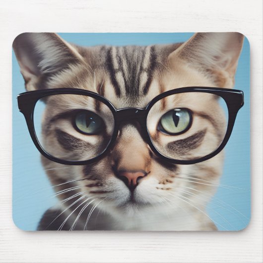 眼鏡をかけた猫 マウスパッド (正面)