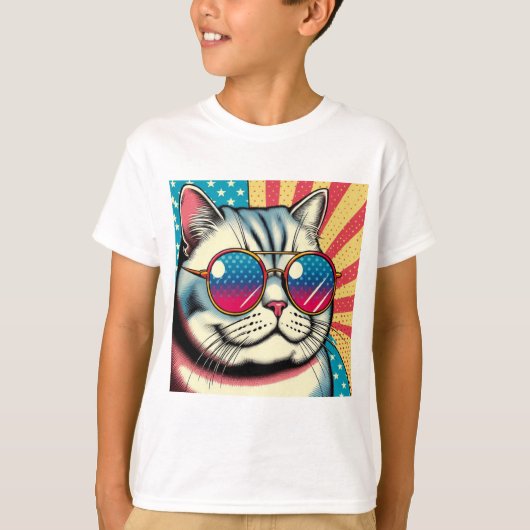 眼鏡をかけた猫 Tシャツ (正面)