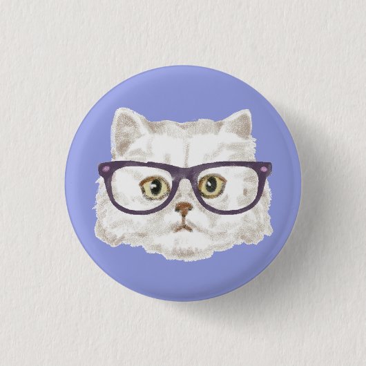 眼鏡をかけた白ペルシャ猫 缶バッジ (正面)
