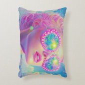 眼鏡をかけた華やかなネオンきらめく女性 アクセントクッション (正面(垂直))