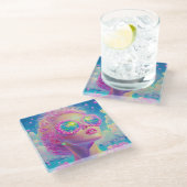 眼鏡をかけた華やかなネオンきらめく女性 ガラスコースター (アングル)