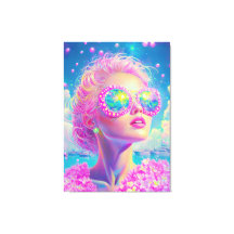 眼鏡をかけた華やかなネオンきらめく女性