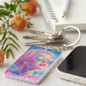 眼鏡をかけた華やかなネオンきらめく女性 キーホルダー (正面右)
