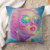 眼鏡をかけた華やかなネオンきらめく女性 クッション (ブランケット)