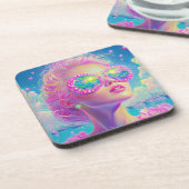 眼鏡をかけた華やかなネオンきらめく女性 コースター (左側)