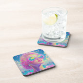 眼鏡をかけた華やかなネオンきらめく女性 コースター (右側)