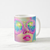 眼鏡をかけた華やかなネオンきらめく女性 コーヒーマグカップ (正面右)