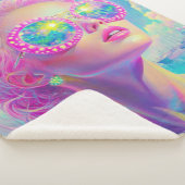 眼鏡をかけた華やかなネオンきらめく女性 シェルパブランケット (3/4)