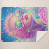 眼鏡をかけた華やかなネオンきらめく女性 シェルパブランケット (正面(横))