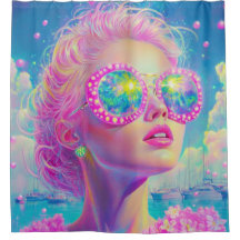 眼鏡をかけた華やかなネオンきらめく女性