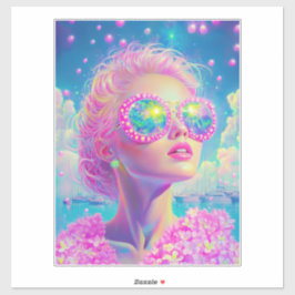 眼鏡をかけた華やかなネオンきらめく女性 シール