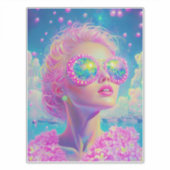 眼鏡をかけた華やかなネオンきらめく女性 シール (正面)