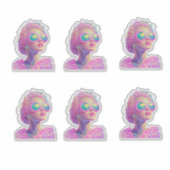 眼鏡をかけた華やかなネオンきらめく女性 シール (正面)