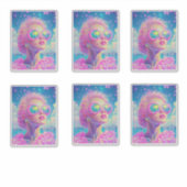 眼鏡をかけた華やかなネオンきらめく女性 シール (正面)