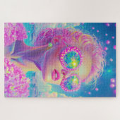 眼鏡をかけた華やかなネオンきらめく女性 ジグソーパズル (横)