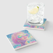 眼鏡をかけた華やかなネオンきらめく女性 ストーンコースター (横)