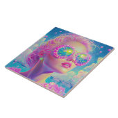 眼鏡をかけた華やかなネオンきらめく女性 タイル (側面)