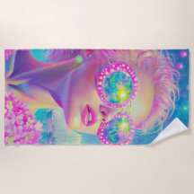 眼鏡をかけた華やかなネオンきらめく女性