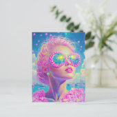 眼鏡をかけた華やかなネオンきらめく女性 ポストカード (スタンド正面)