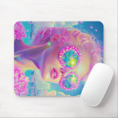 眼鏡をかけた華やかなネオンきらめく女性 マウスパッド (マウス)