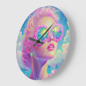 眼鏡をかけた華やかなネオンきらめく女性 ラージ壁時計 (傾斜)