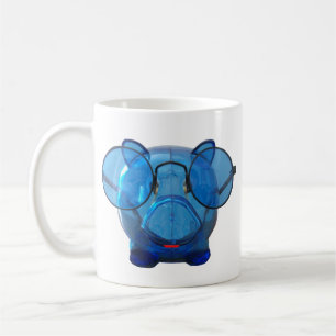 眼鏡をかけた青いピギーバンク コーヒーマグカップ